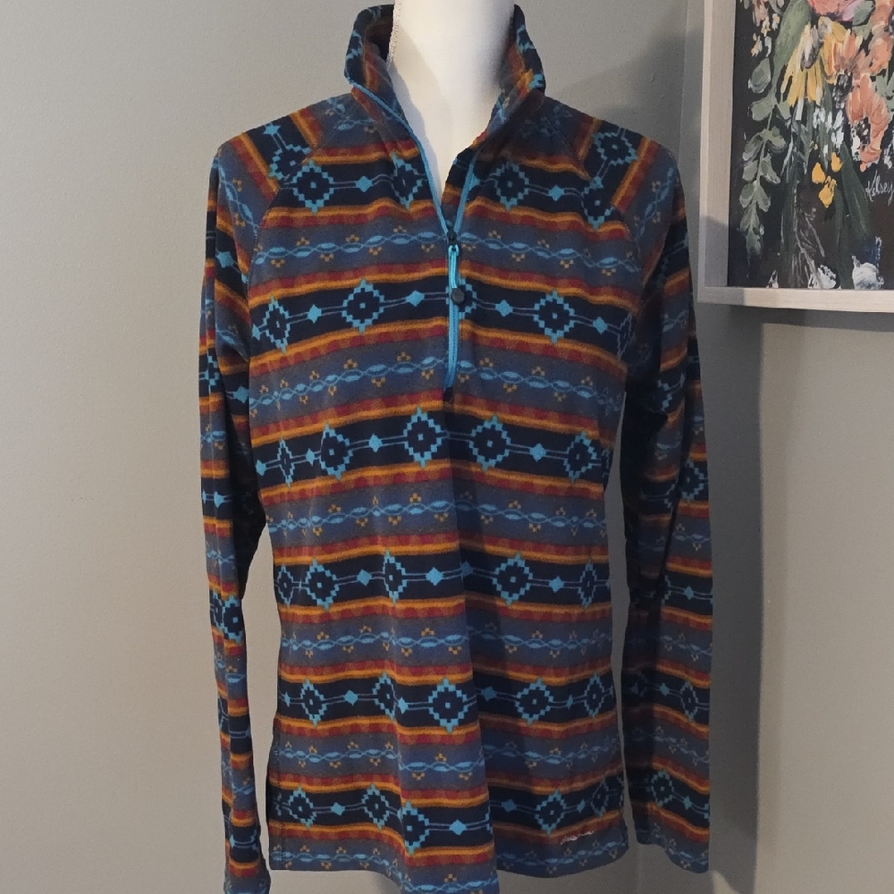Eddie Bauer Multicolor Patterned Quarter-Zip Swea… - image 1